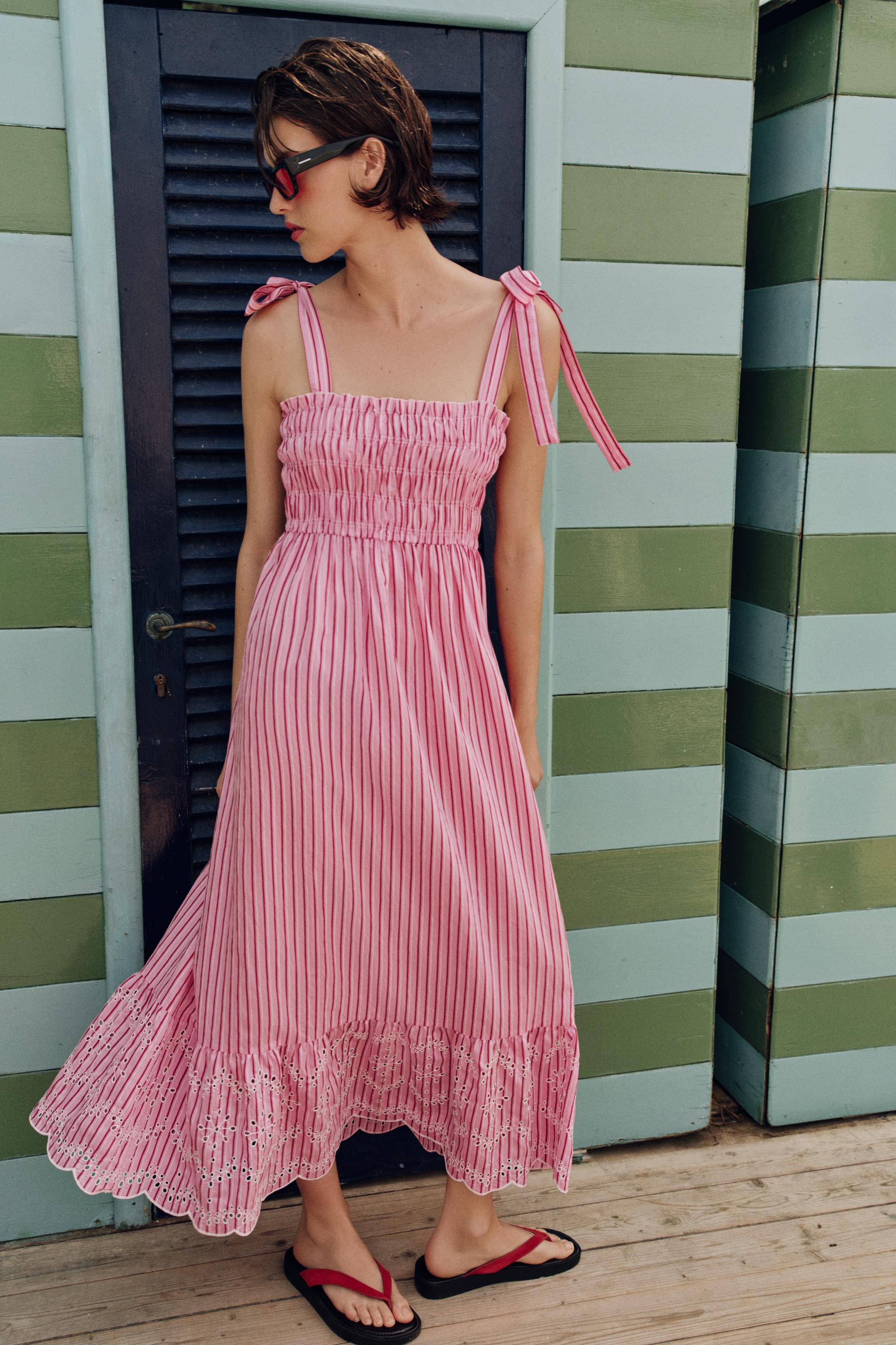 Striped Midi Dress With Bows