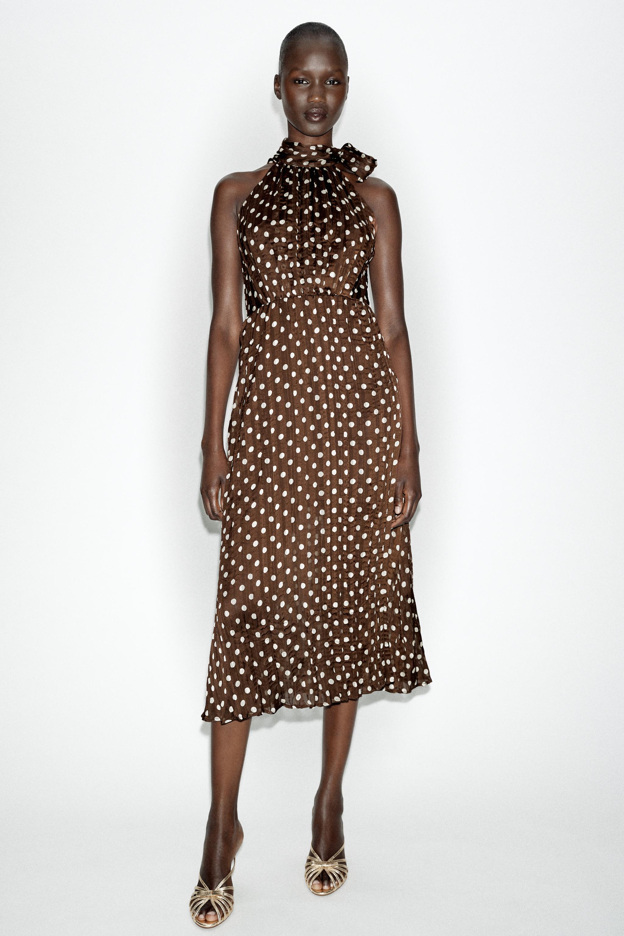 Polka Dot Midi Dress With Bow