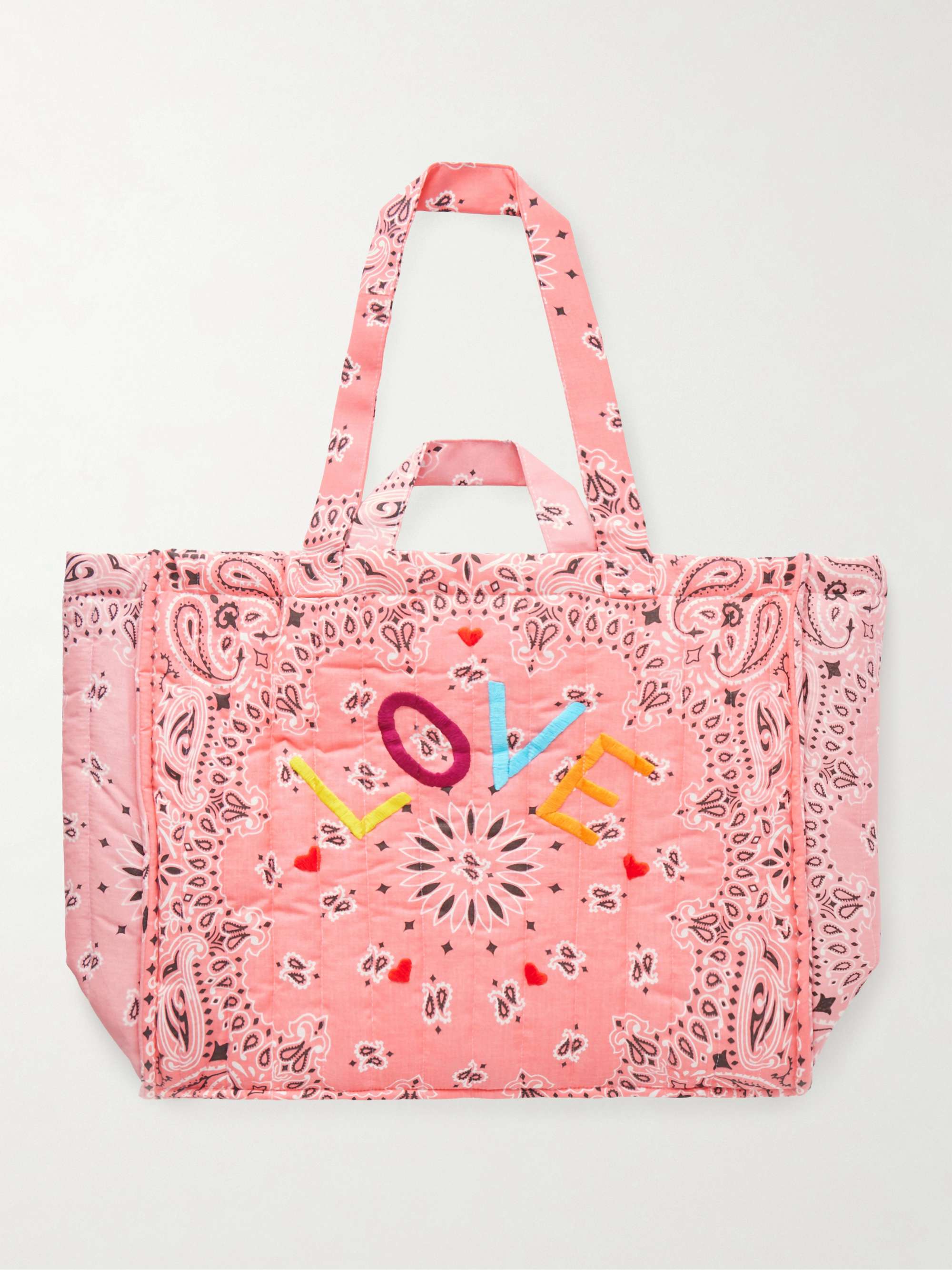 Cabas Maxi Embroidered Quilted Printed Cotton Tote Bag