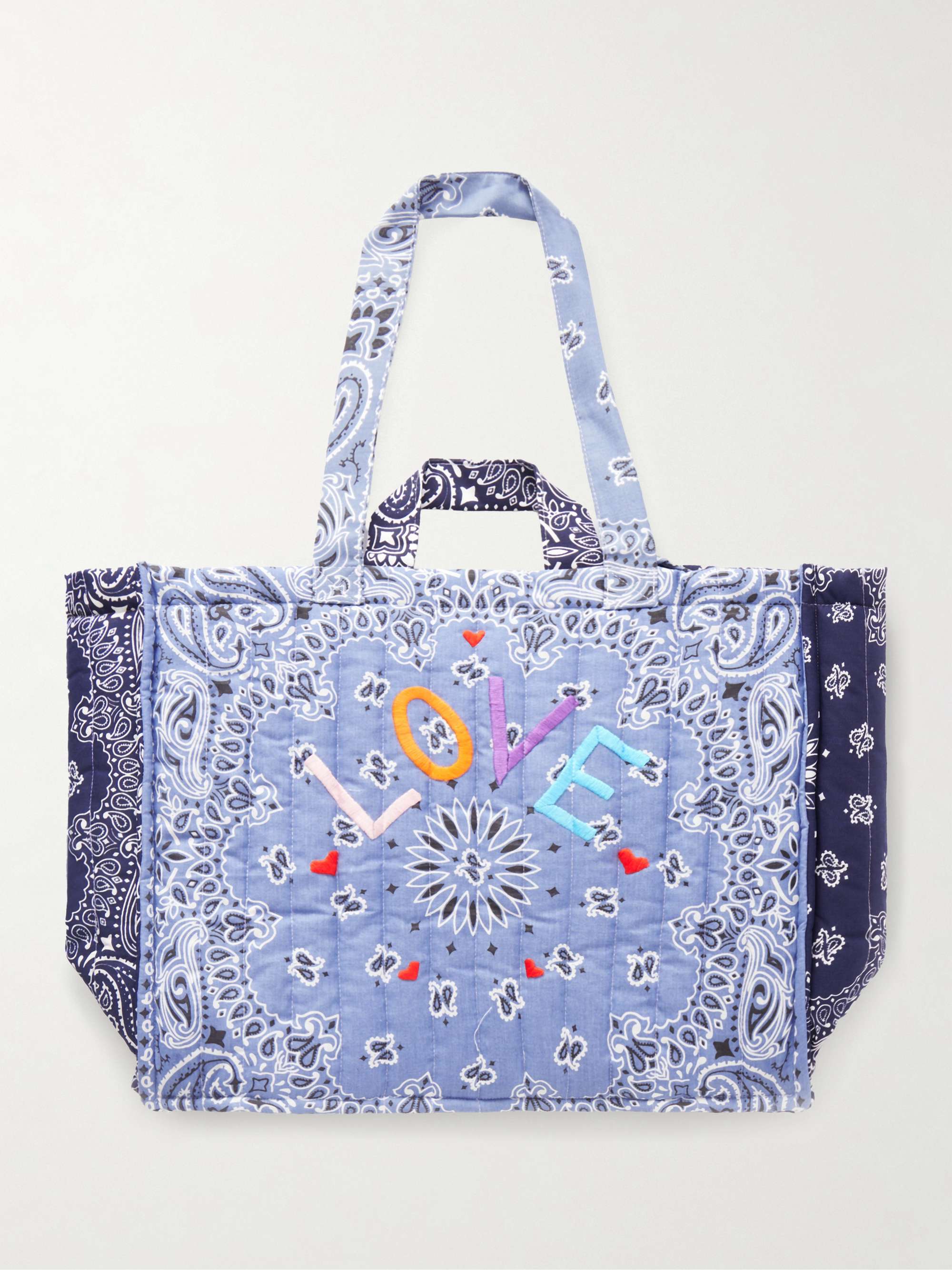 Cabas Maxi Embroidered Quilted Printed Cotton Tote Bag