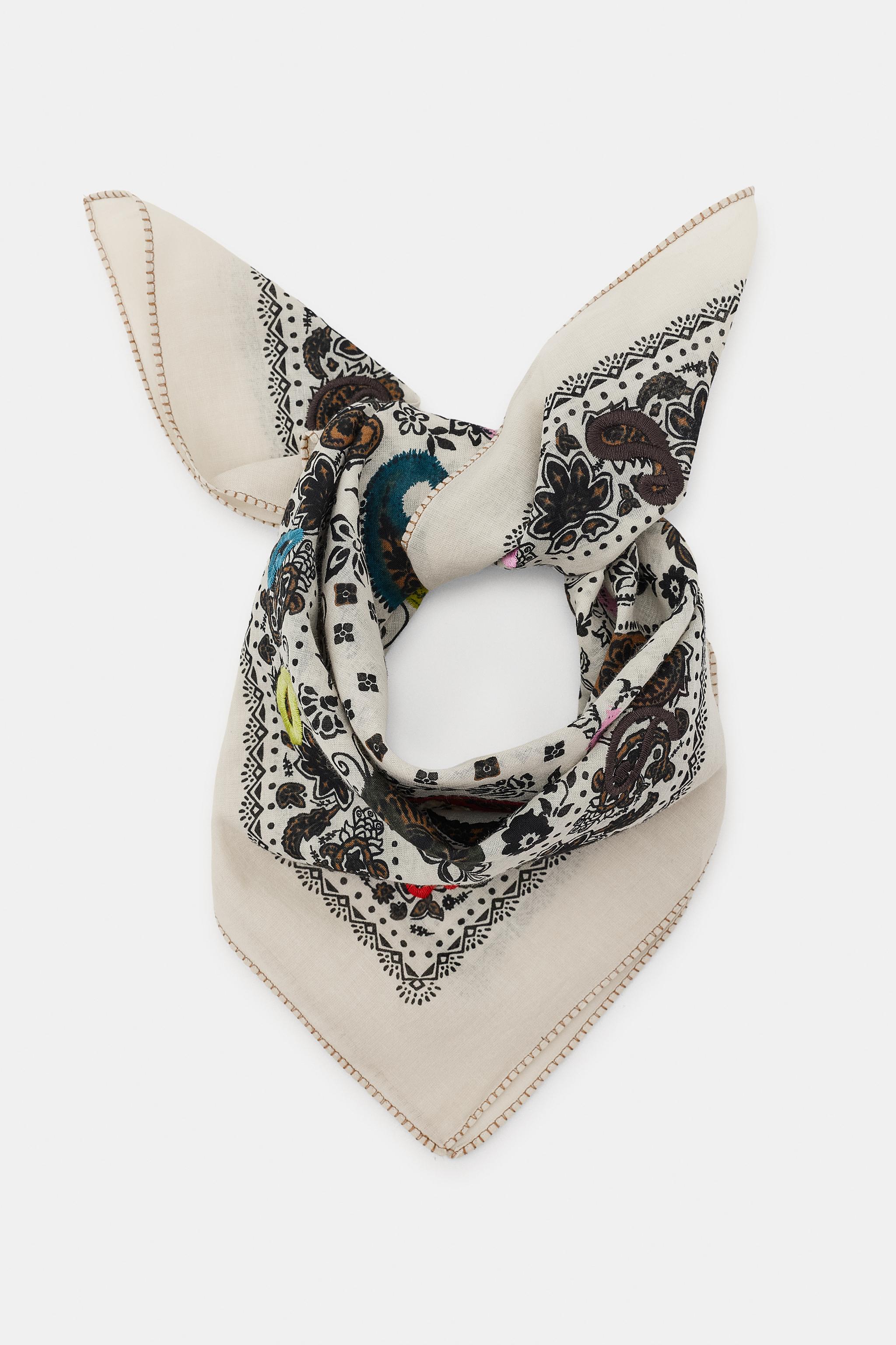 Embroidered Printed Bandana Scarf
