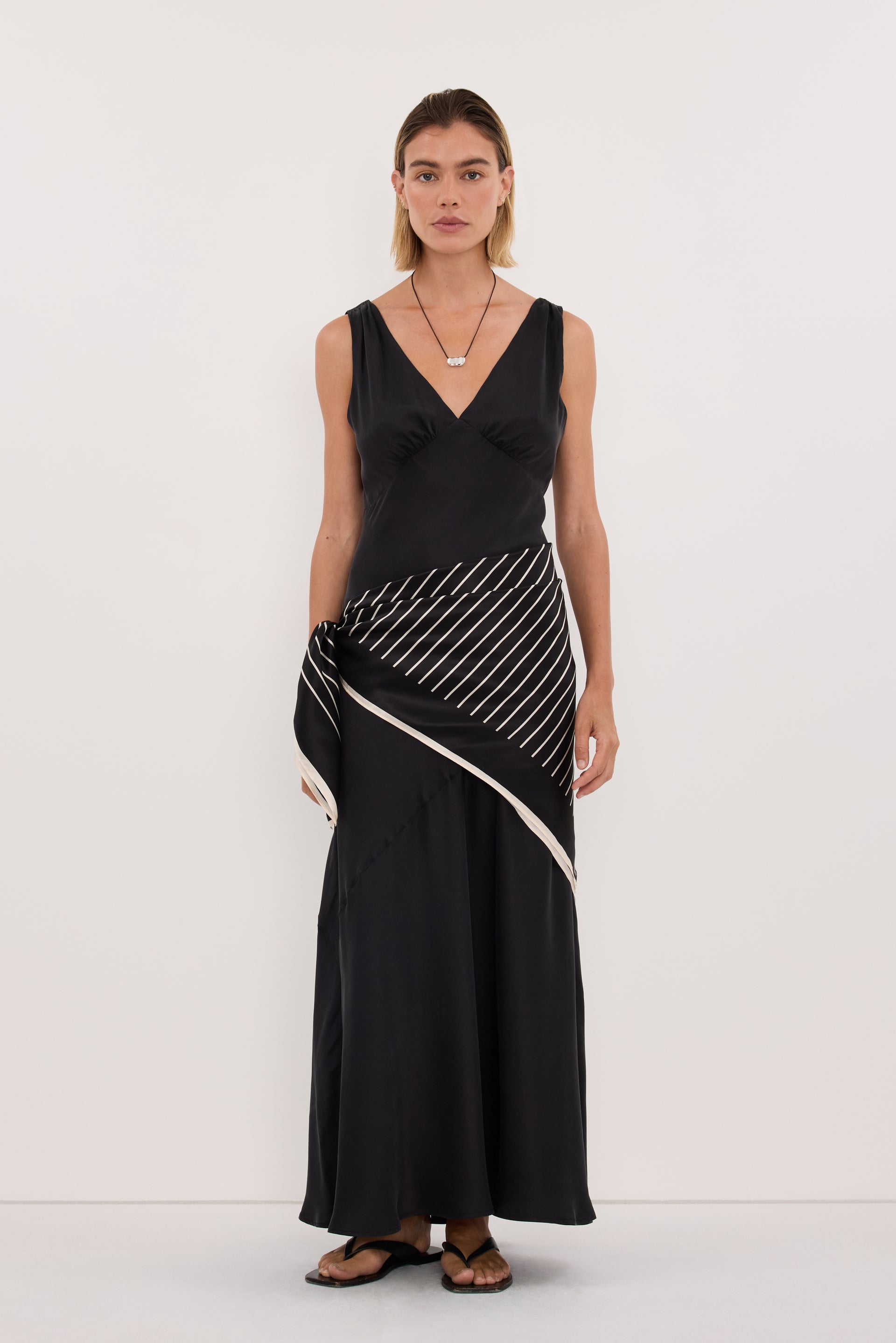 Adrienne Black Silk Print Scarf - O/s / Black