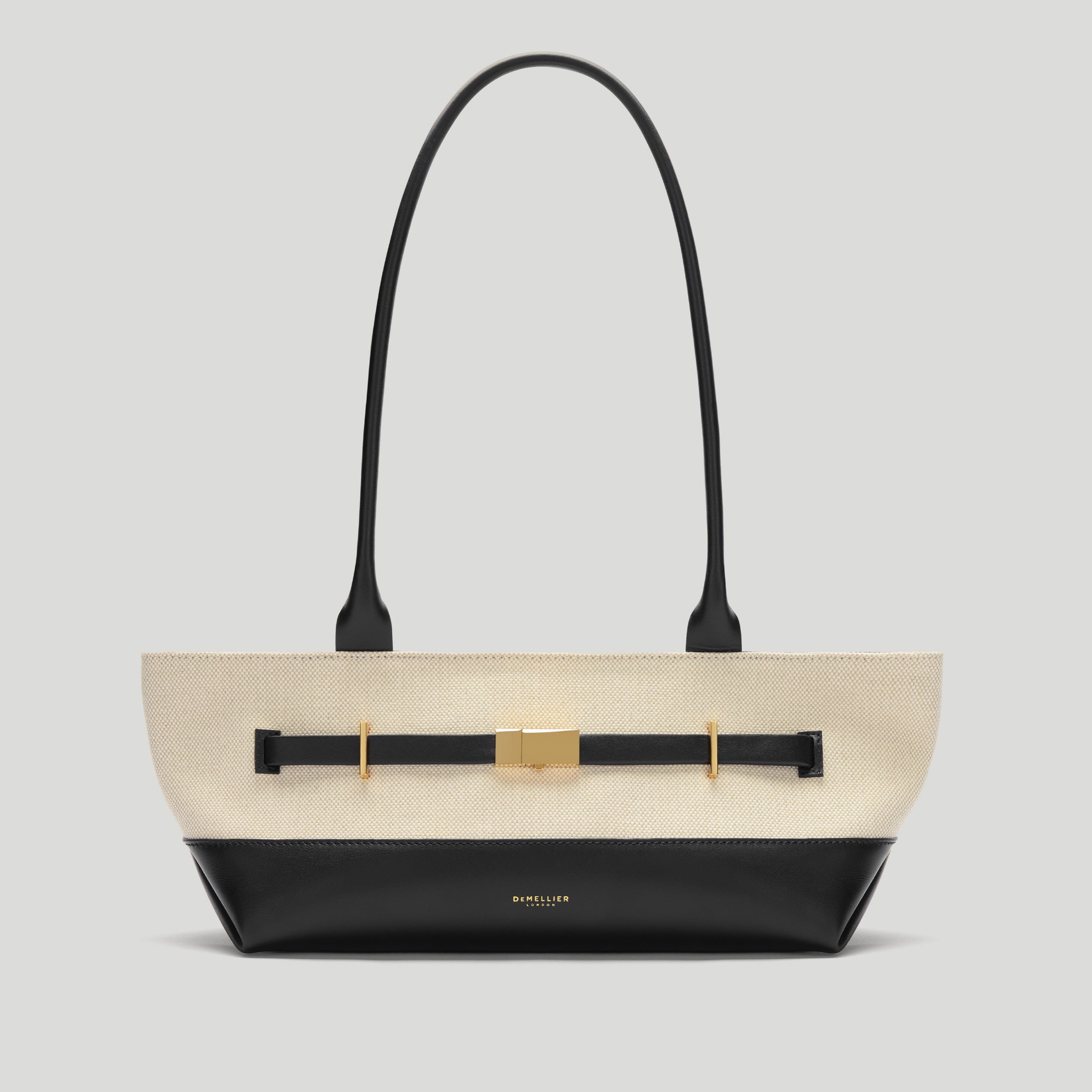 The New York Shoulder | Salt &amp;amp; Pepper Canvas Black Smooth | Demellier