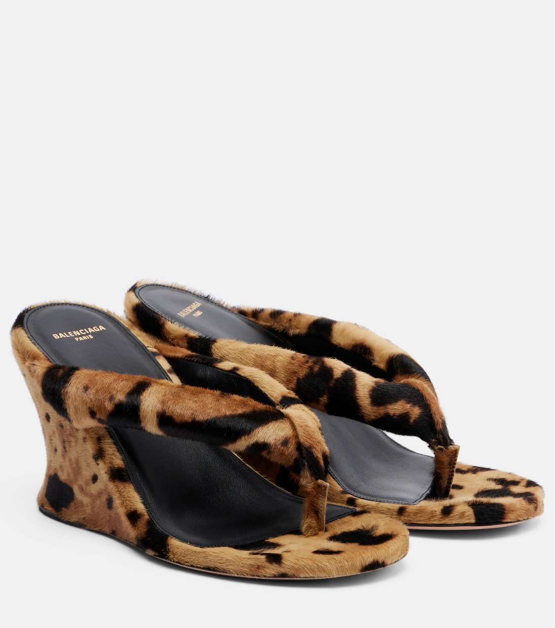 Gaeta Calf Hair Wedge Thong Sandals in Brown - Balenciaga