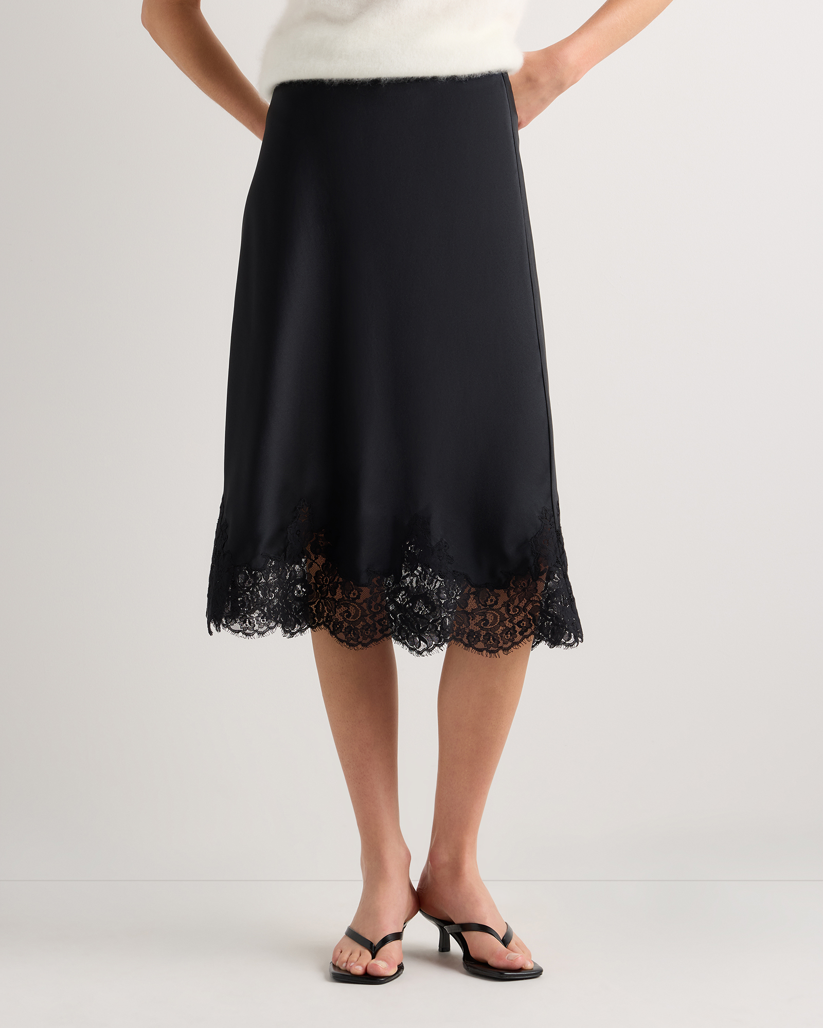 100% Washable Silk Lace Skirt in Black