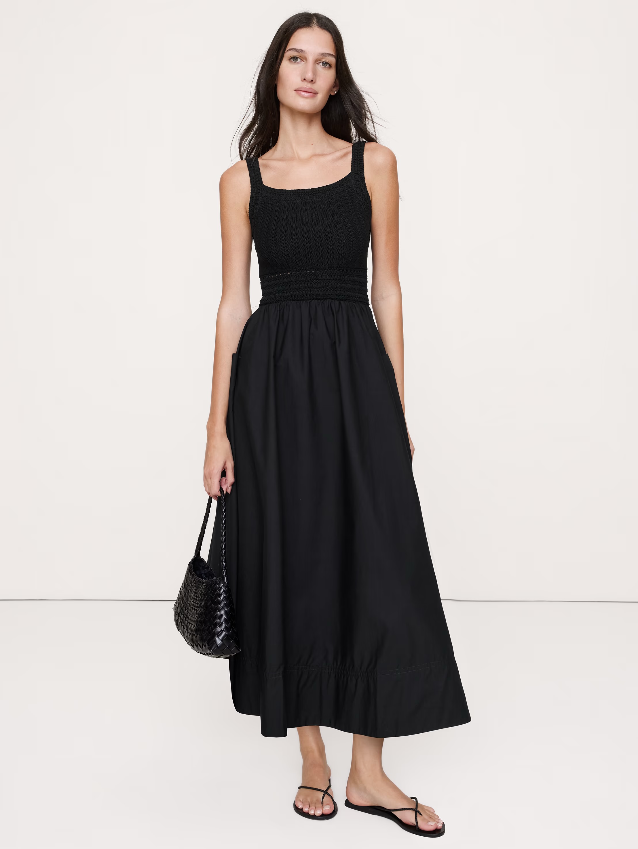 Banana Republic, Crochet &amp;amp; Cotton Poplin Mixed-Media Midi Dress