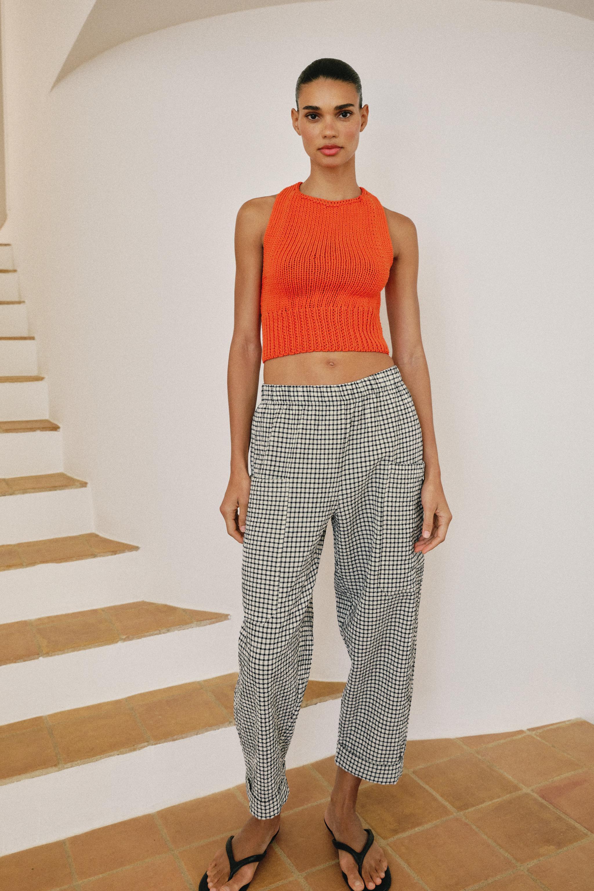 Check Trousers With Elastic Waist