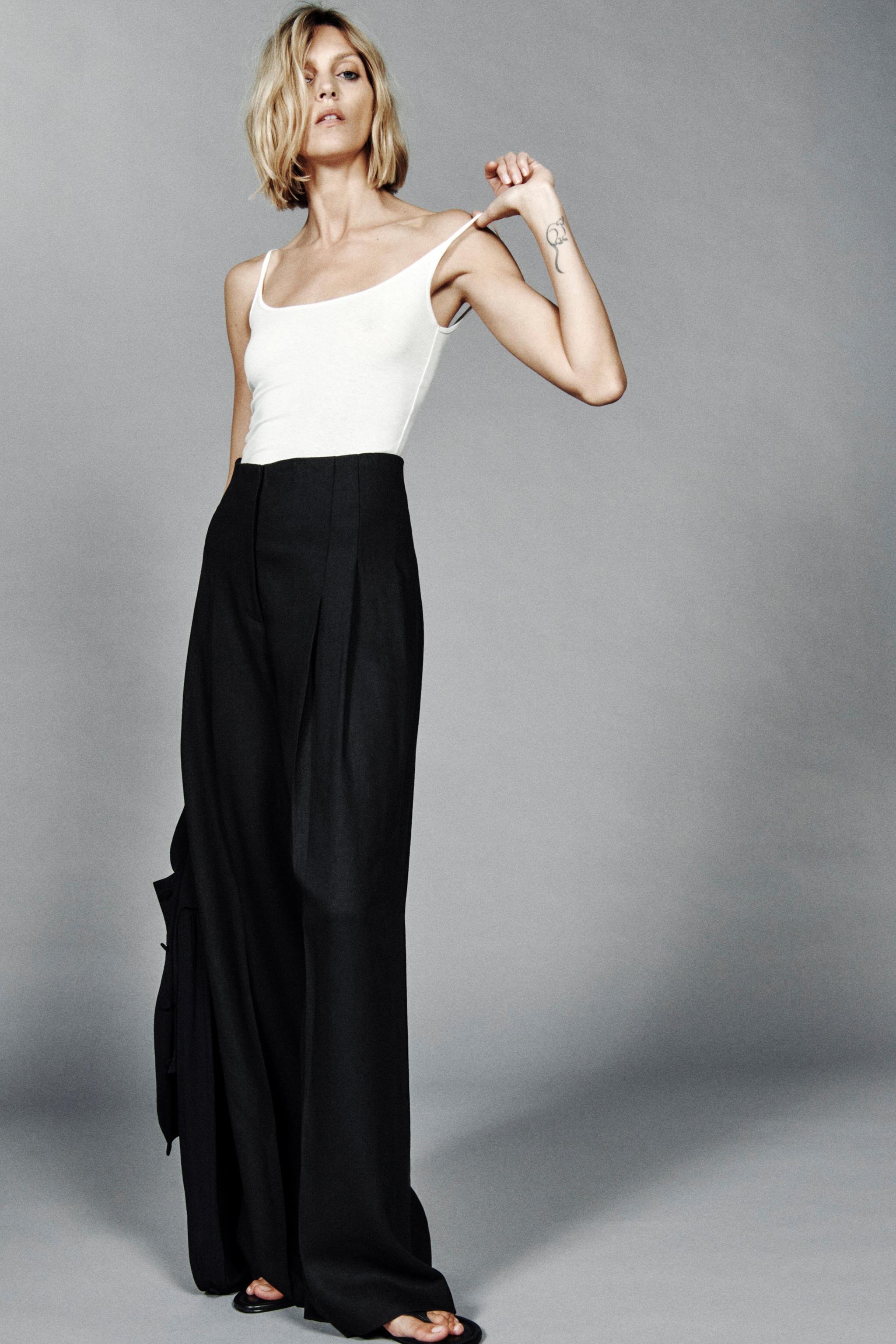 Zw Collection High-Waist Linen Blend Trousers