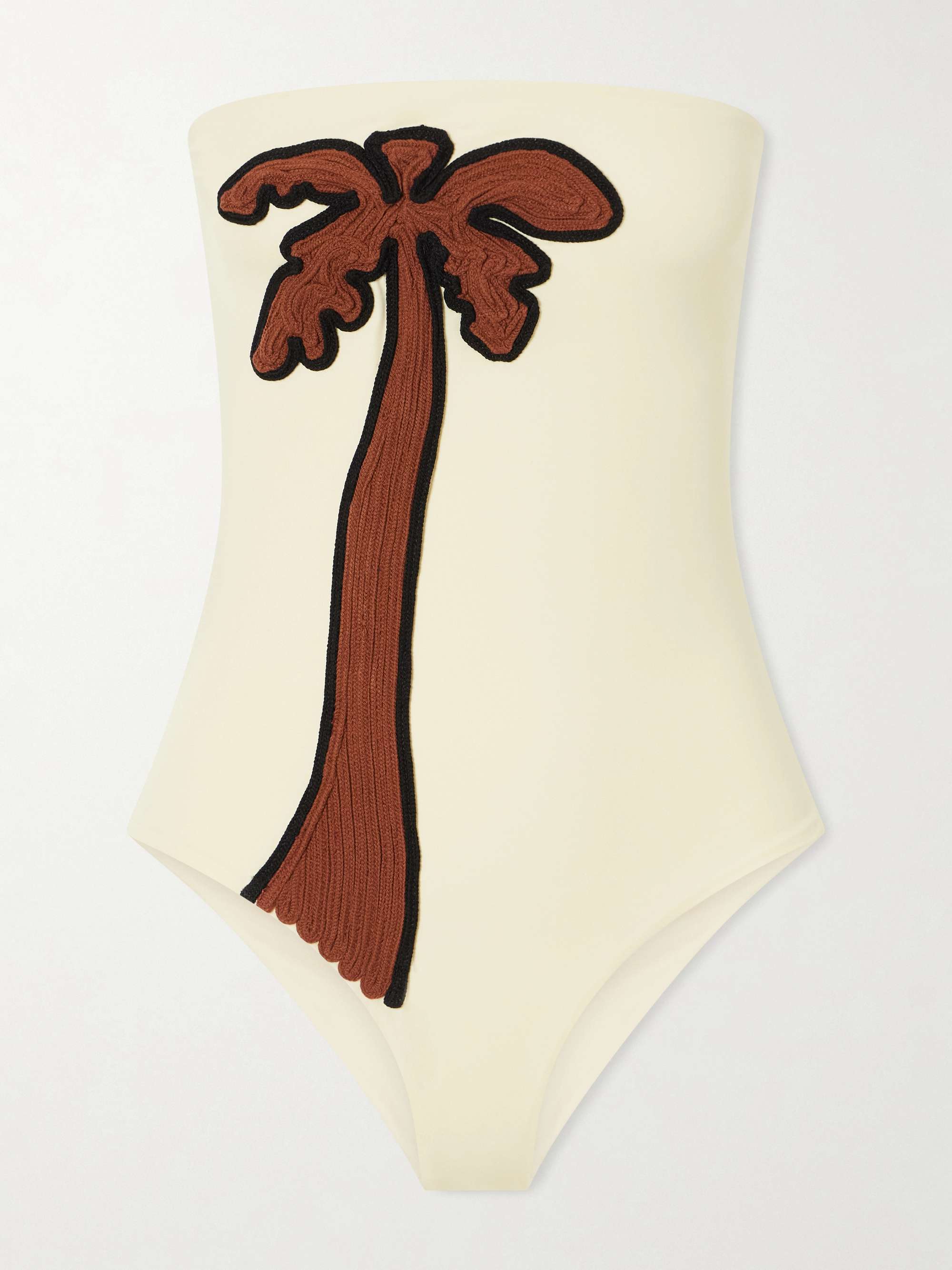 Palm Appliqu&amp;eacute;d Strapless Swimsuit