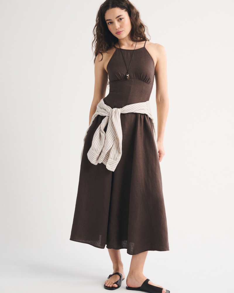 100% Linen A&amp;amp;f Dylan Halter Midi Dress