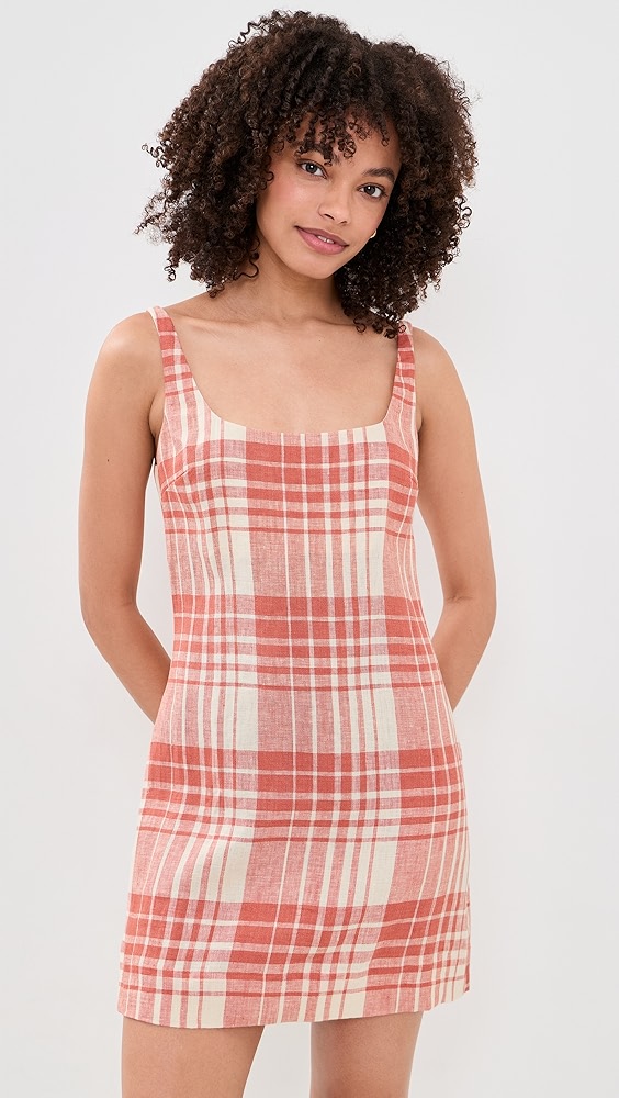 Koa Linen Dress - Guava Plaid