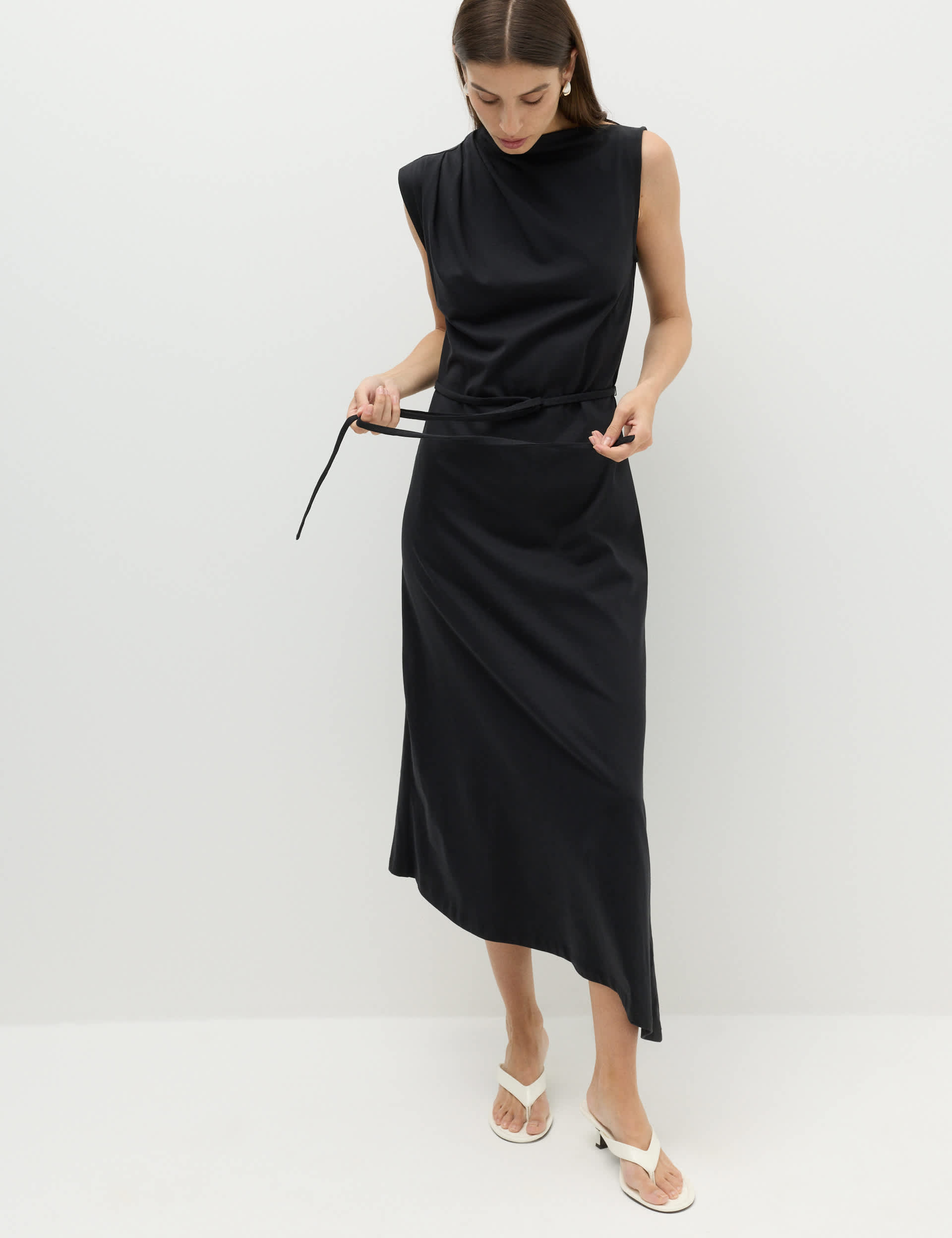 Pure Cotton Tie Waist Midi Column Dress