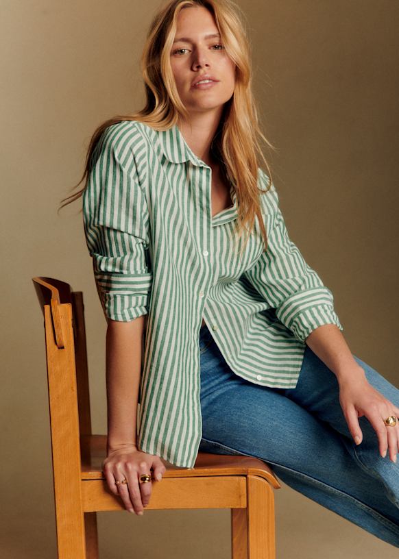 Tomboy Shirt - Ecru Green Stripes - Cotton - S&amp;eacute;zane