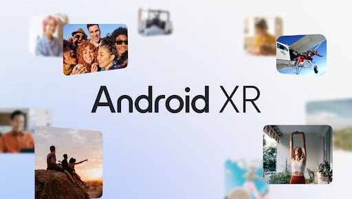 The Android XR logo over several app screenshots.