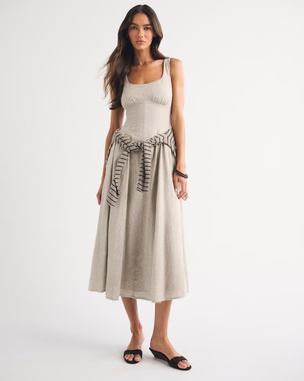 Linen-Blend A&amp;amp;f Bra-Free Dylan Midi Dress