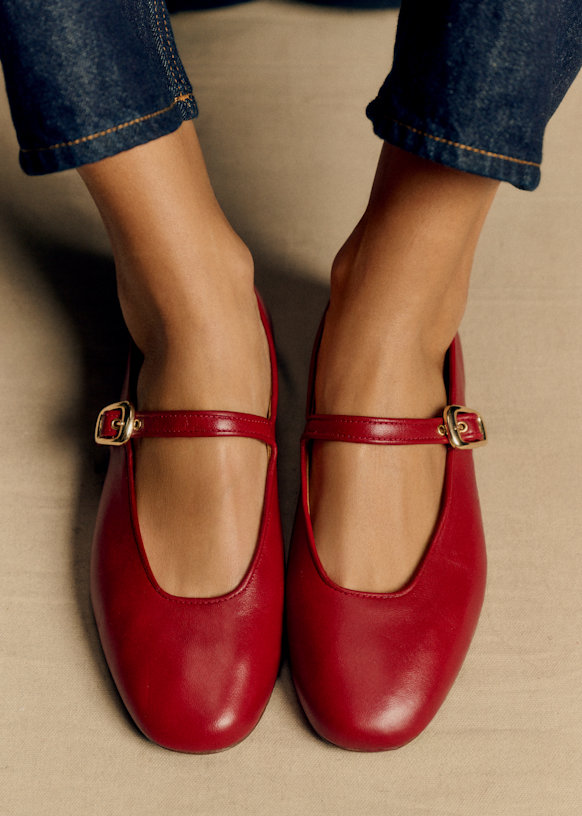 Valentin Low Ballerinas - Smooth Red - Sheep Leather - S&amp;eacute;zane