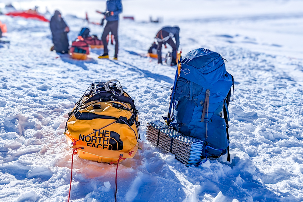 My duffel bag and backpack on Denali