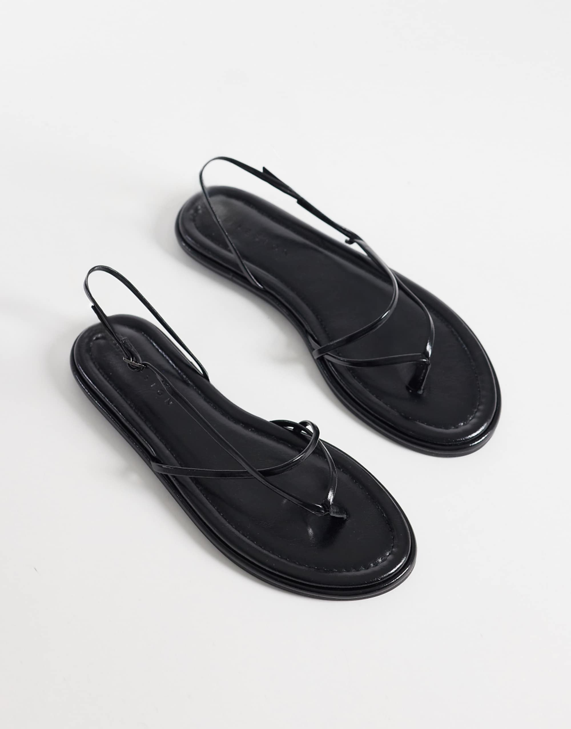Asos Design Freya Strappy Toe Thong Flat Sandal in Black