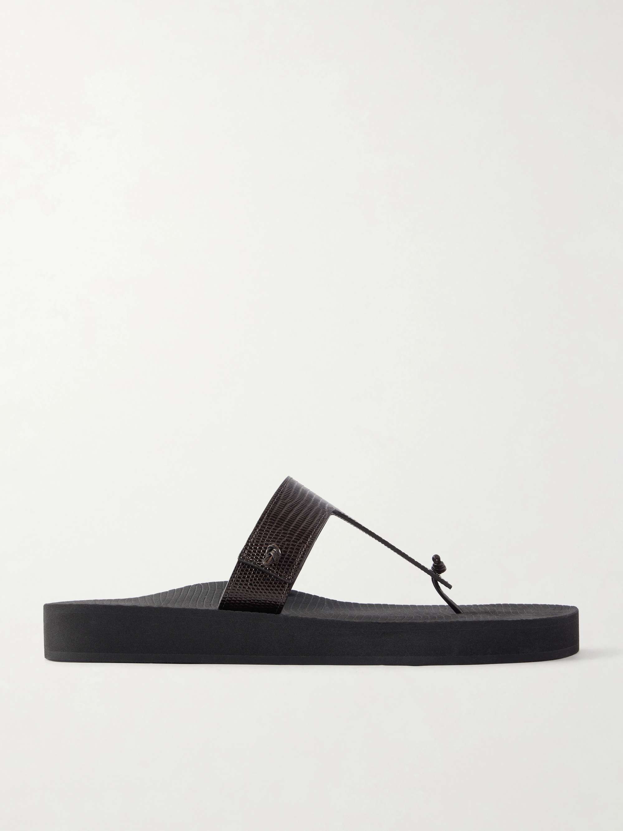 Edge Lizard-Effect Leather Flip Flops
