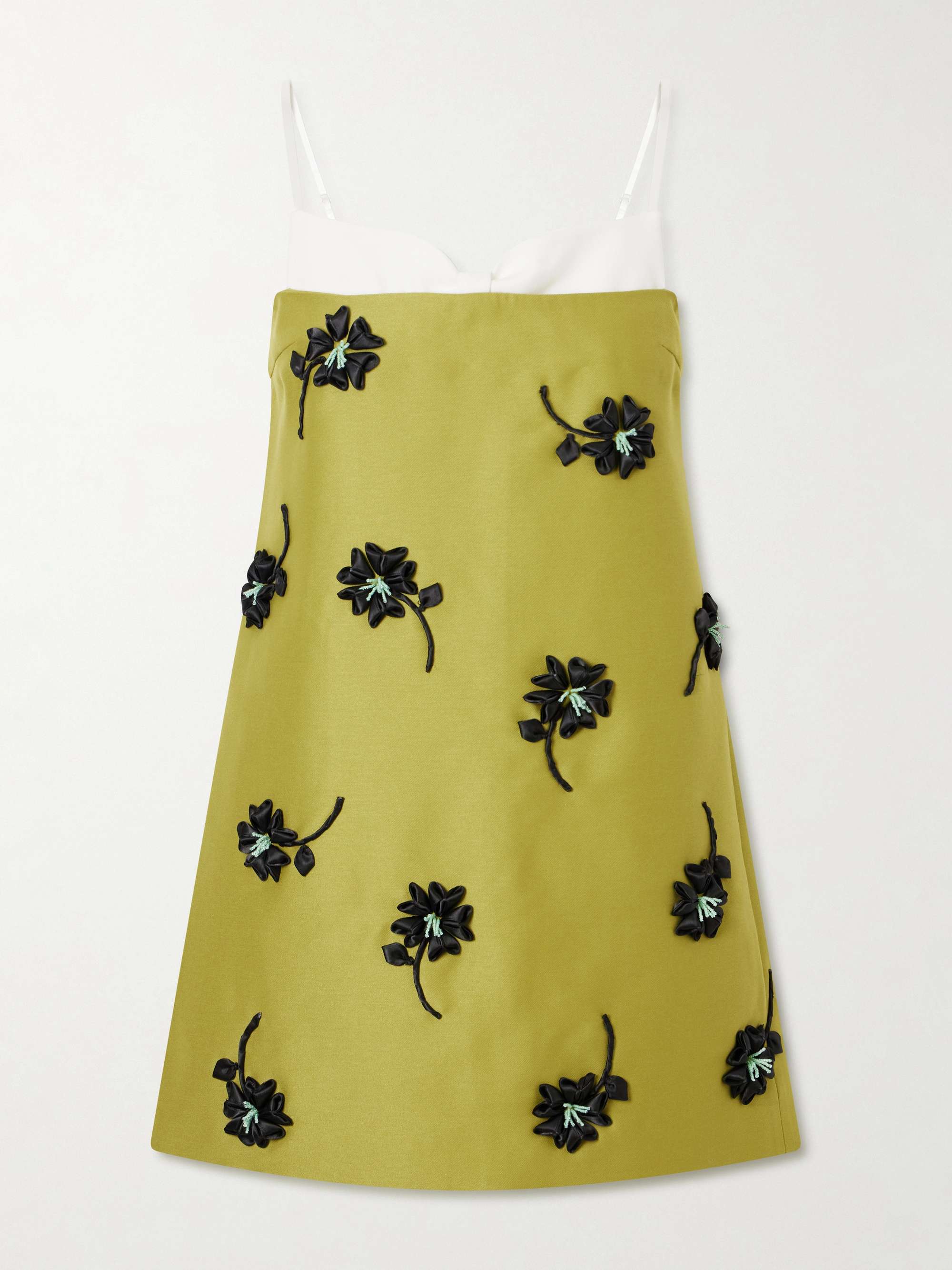Corseted Floral-Appliqu&amp;eacute; Bead-Embellished Crepe Mini Dress