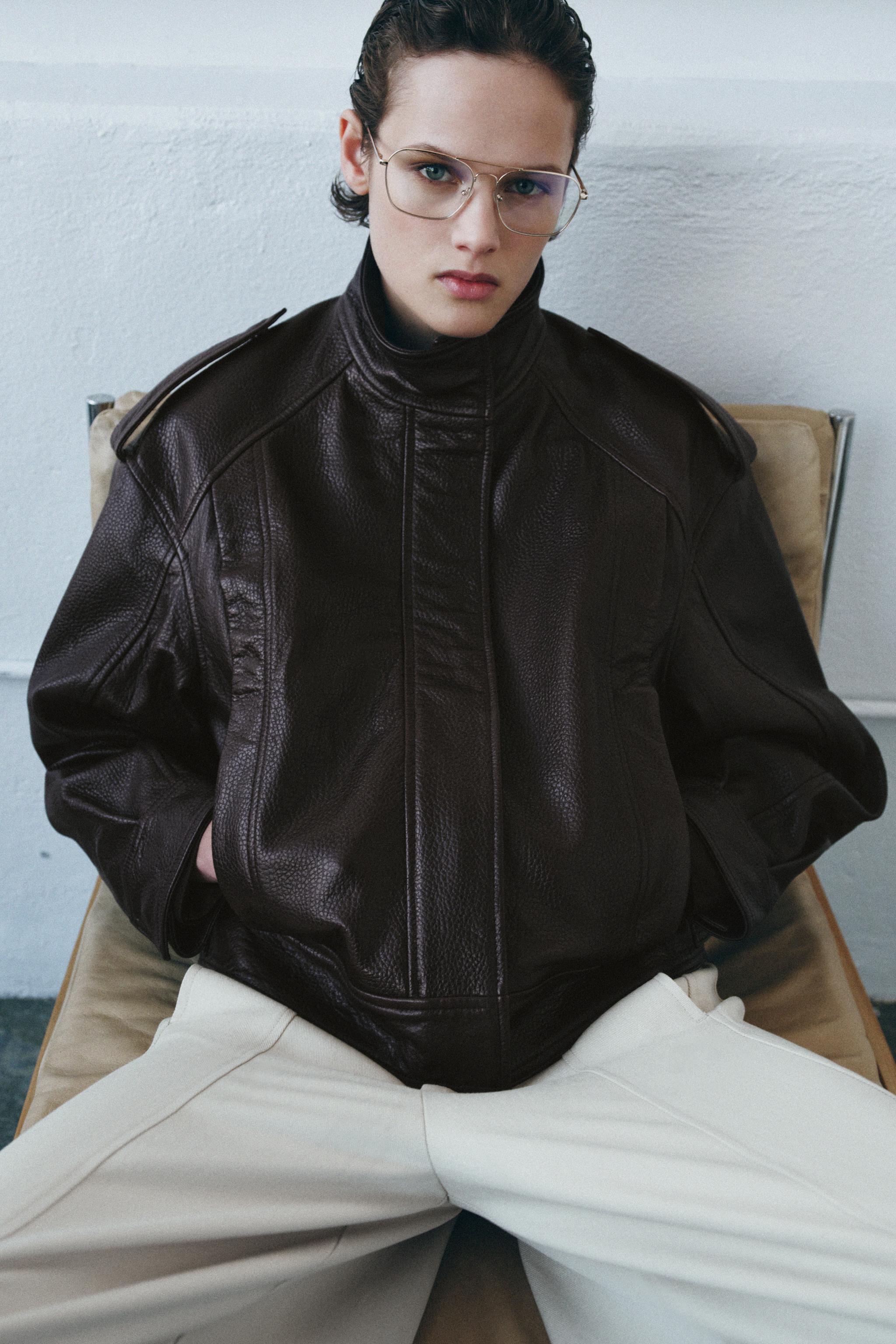 100% Leather Bomber Jacket Zw Collection Limited Edition