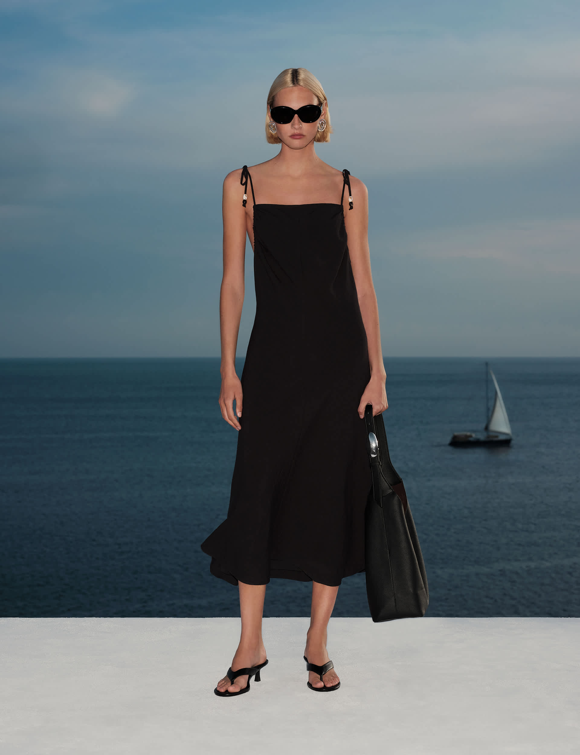 Beaded Square Neck Strappy Midi Column Dress