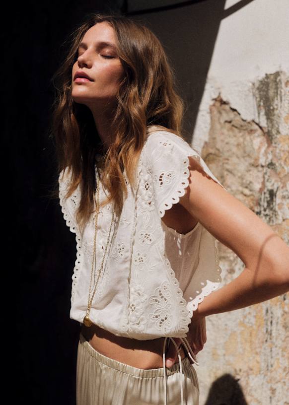 Tamy Blouse - Embroidered Ecru - Viscose - S&amp;eacute;zane