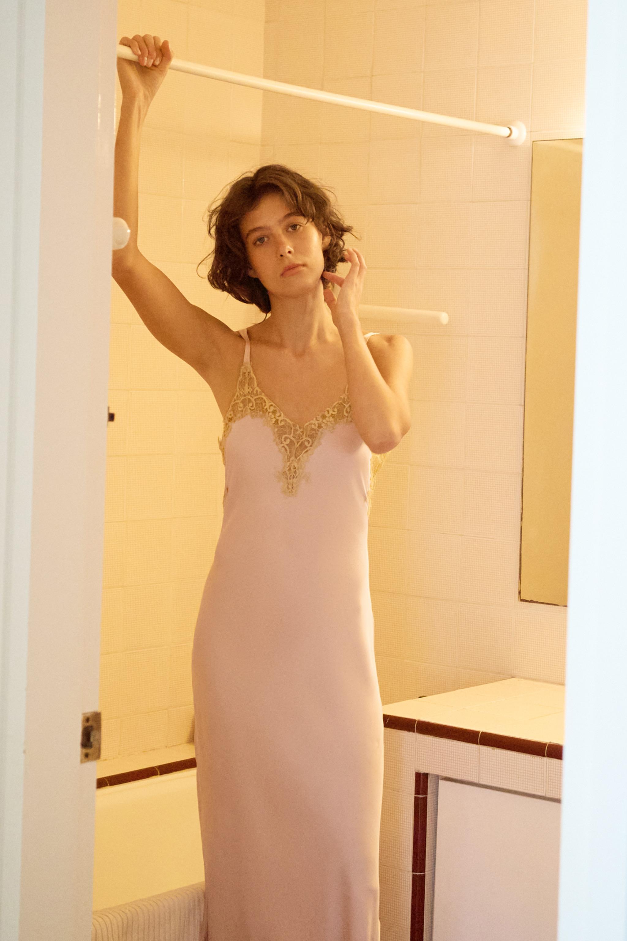 Satin Midi Dress With Lace