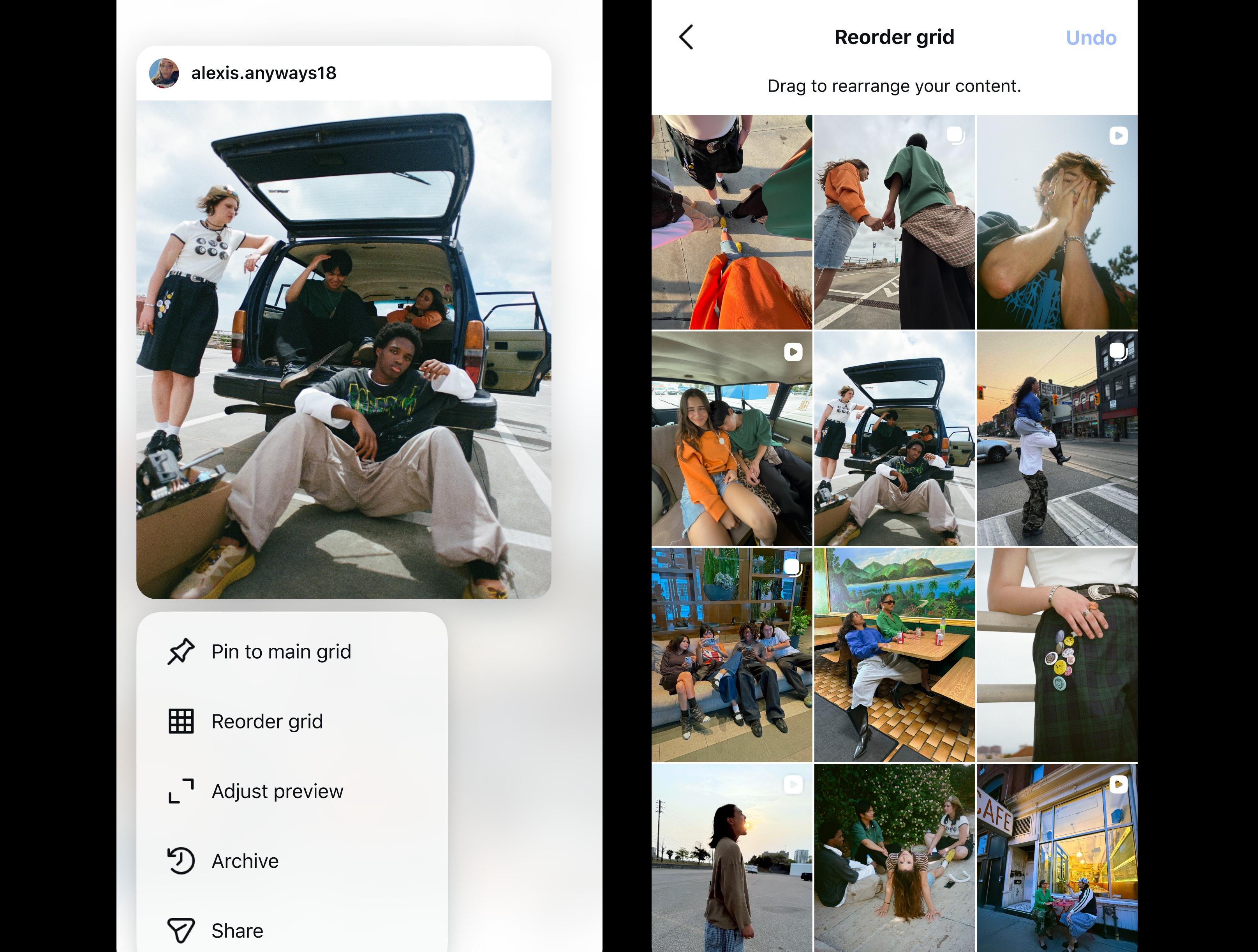 Instagram grid reorder