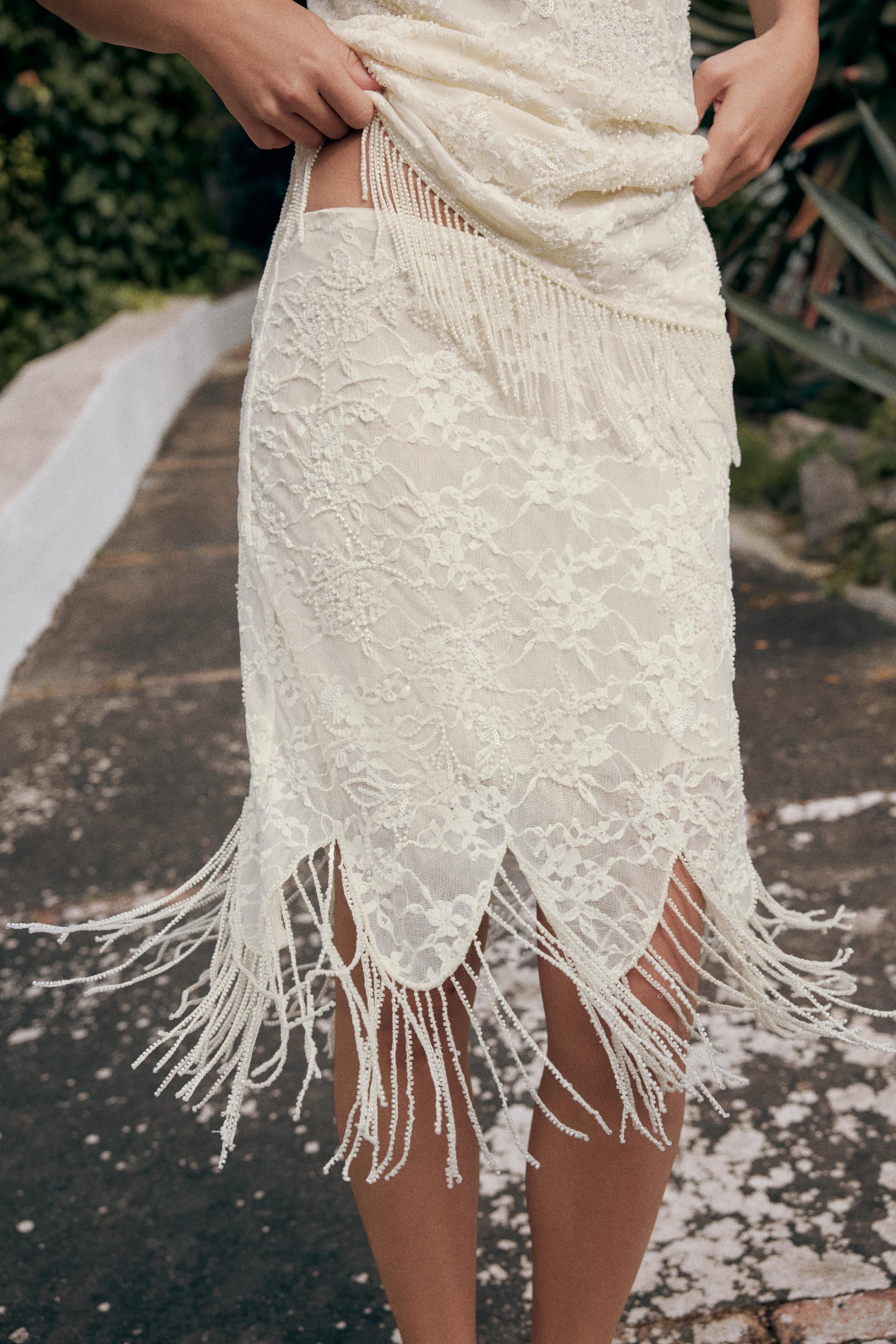 Beaded Fringe Lace Skirt