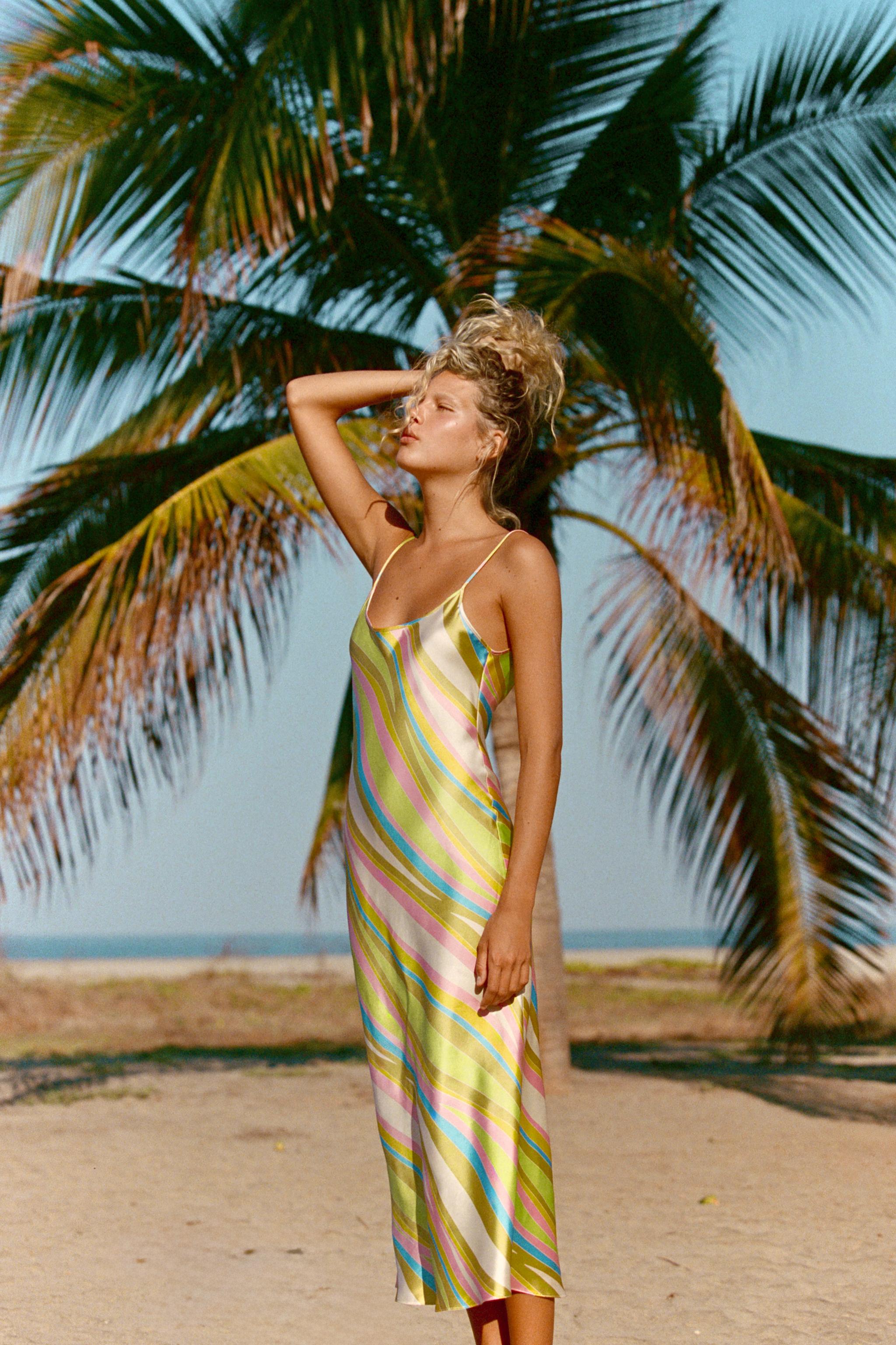 Printed Satin Effect Midi Dress