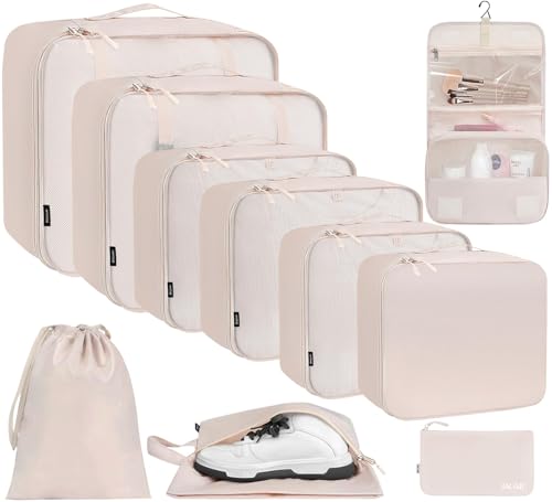 Bagail 10 Set Packing Cubes Various Sizes Packing Organizer for Travel Accessories Luggage Carry on Suitcase, Cream
