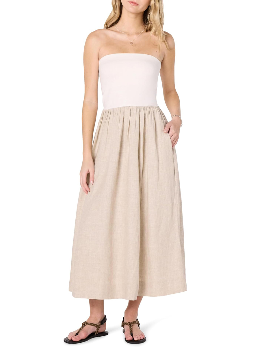 The Drop, Hellen Strapless Mixed Media Maxi Dress