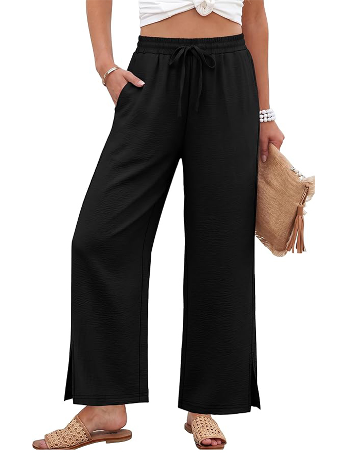 Sampeel, Sampeel Wide Leg Pants Woman Palazzo Trousers for Women With Pockets Flowy Summer Beach Vacation Fashion Clothing Dressy Casual Lounge Resort Wear Black M