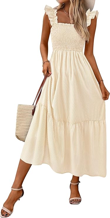 PRETTYGARDEN, Summer Smocked Midi Sun Dresses