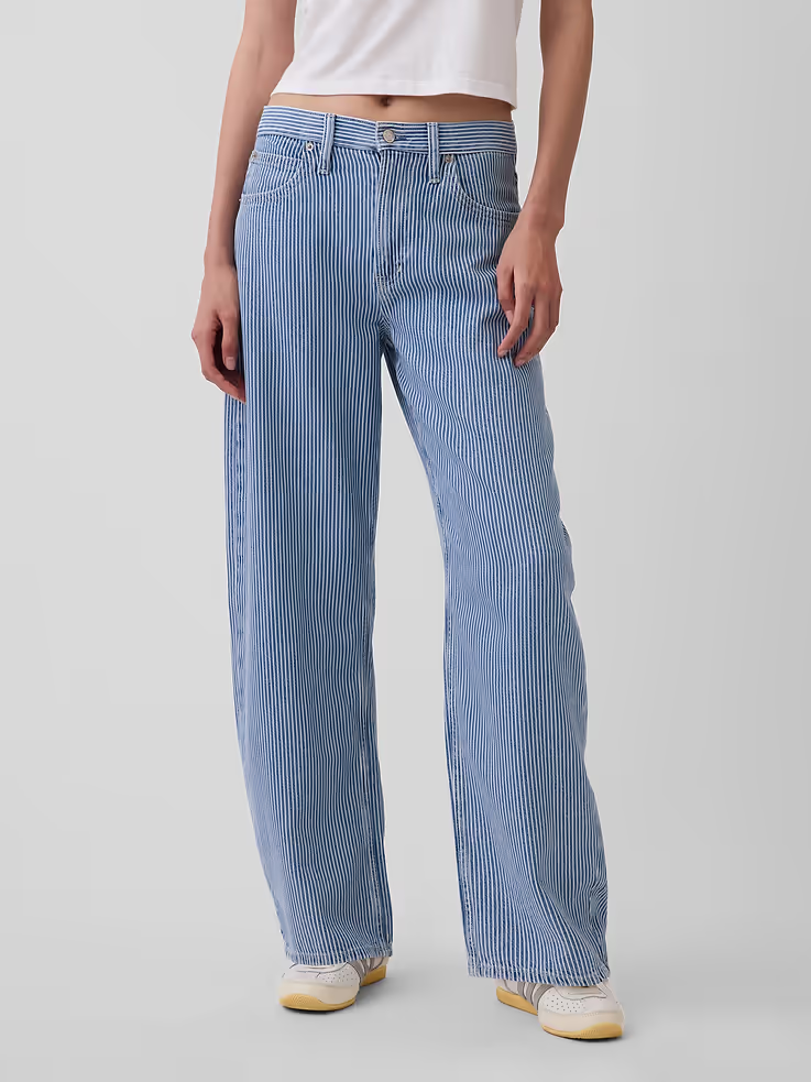 Gap, High Rise Ultrasoft Denim Stripe Barrel Jeans