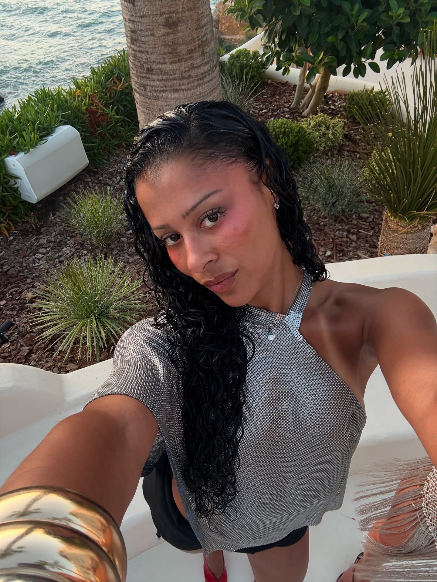 Sami Miro wearing bright blush.