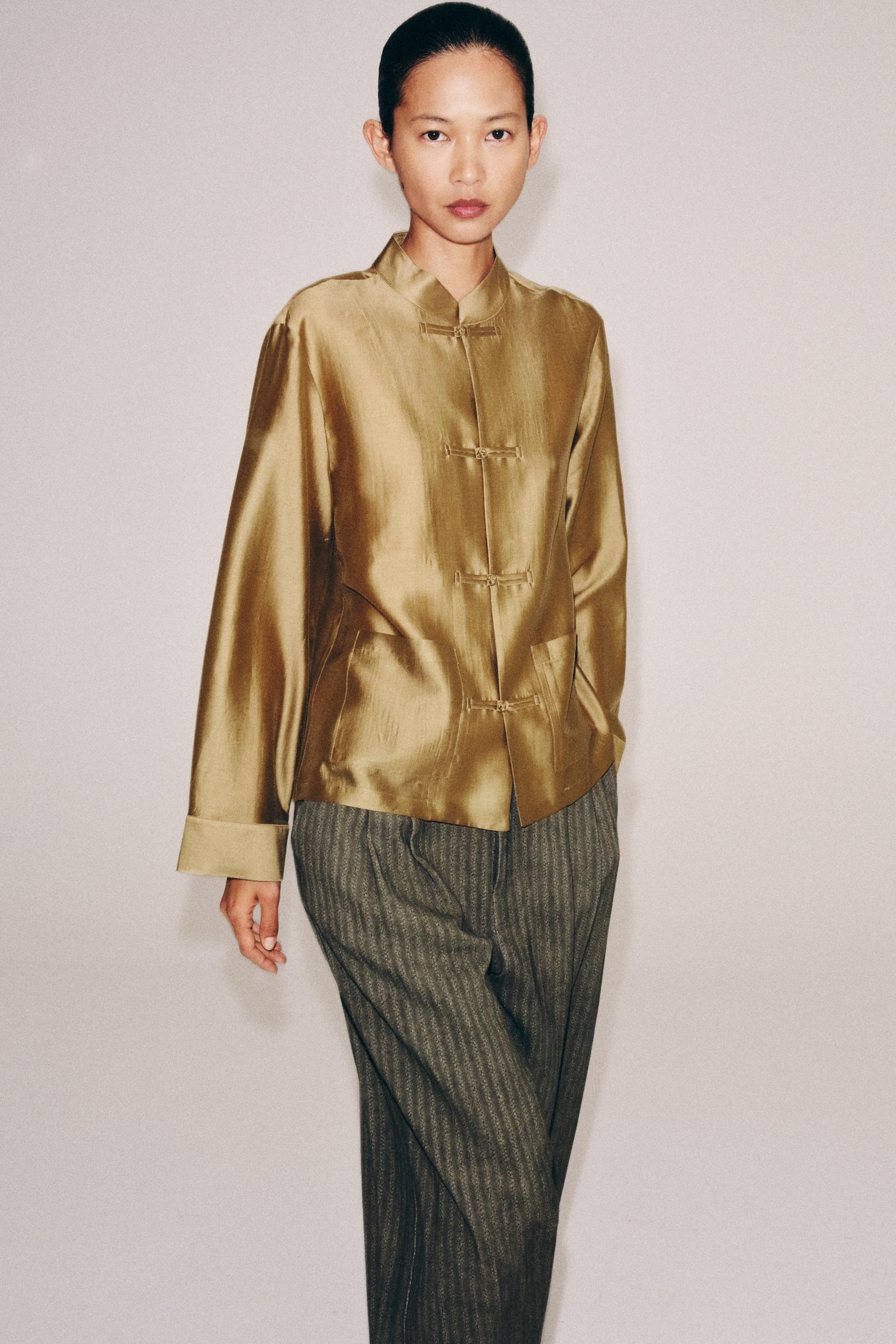 Zw Collection Satin Shirt With Frog Fastening