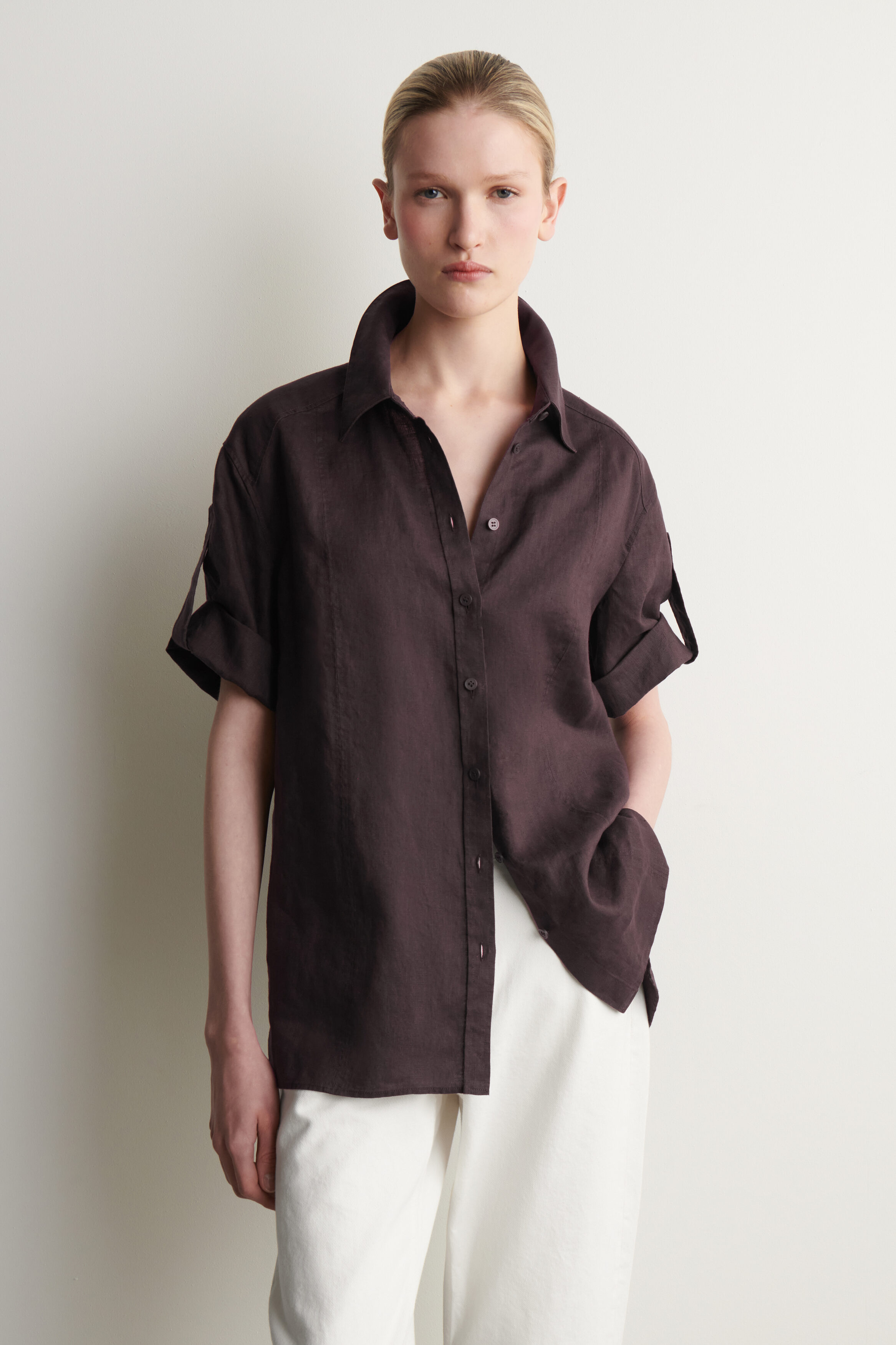 Folded-Sleeve Linen Shirt