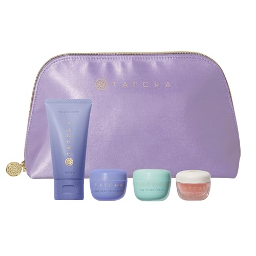 Tatcha's Travel Essentials Set - Trial-Size Bestselling Japanese Skincare - Travel Bag With a Mini Rice Wash, Dewy Skin Cream, Water Cream, and Kissu Lip Mask - Tsa Friendly Kit &amp;amp; Gift Set