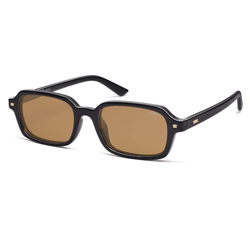 Sojos Trendy Rectangle Polarized Sunglasses Womens Mens, Small Retro Fashion Thin Slim Square Sunnies Sj2610, Black/brown