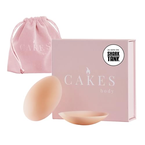 Cakes Body&amp;reg; Grippy (non-Adhesive) Circle Nipple Covers for Women - Silicone Nipple Covers With Travel Pouch - Reusable Design for Sports Bras, Swimear &amp;amp; Bralettes - Honey, Itty Bitty Size (a-Aa)