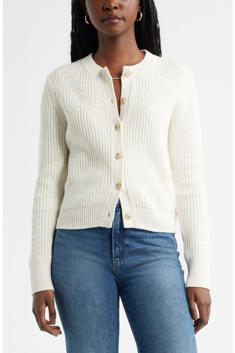 Shaker Stitch Pointelle Pima Cotton &amp;amp; Merino Wool Cardigan