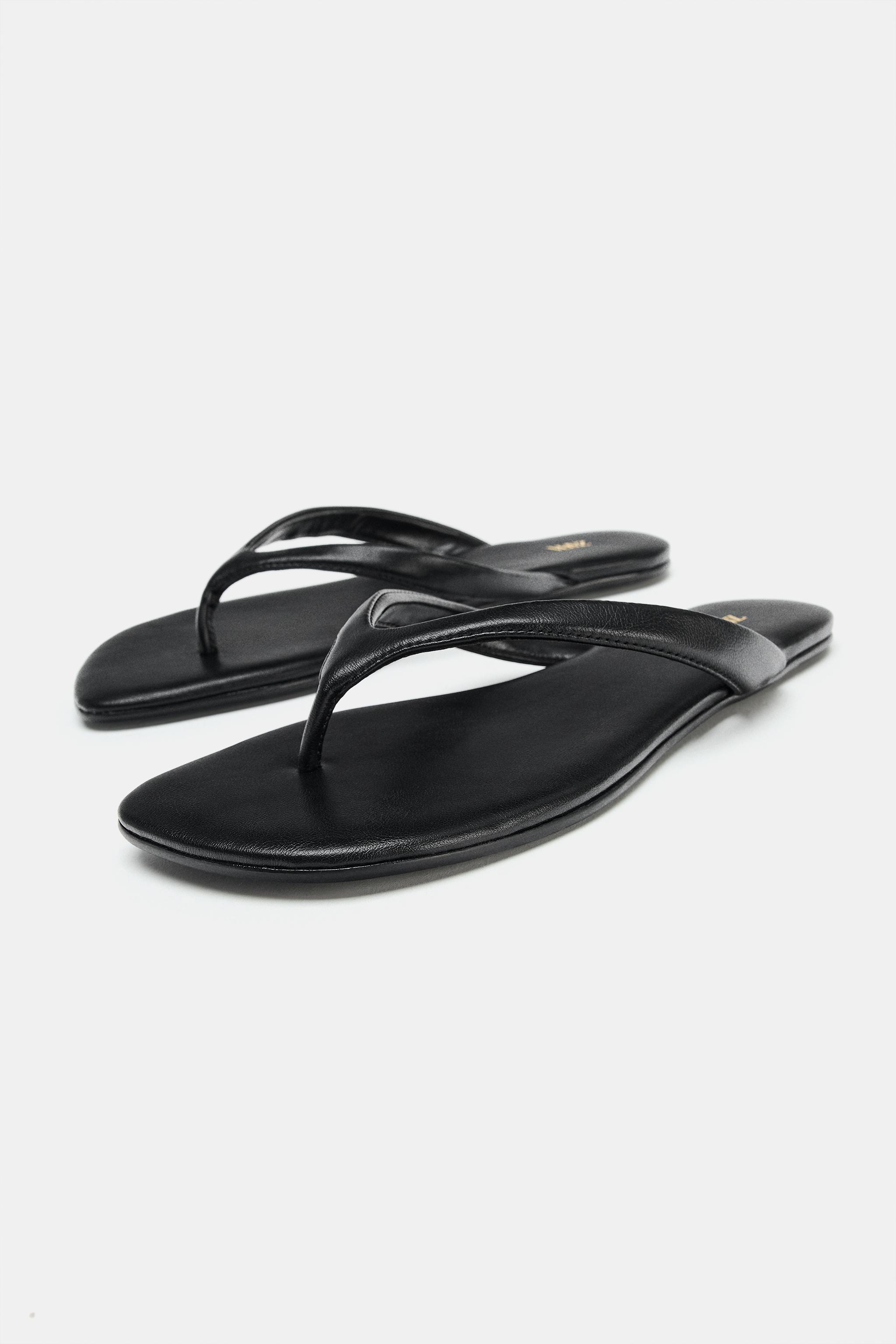 Flat Strap Sandals - Black - 2