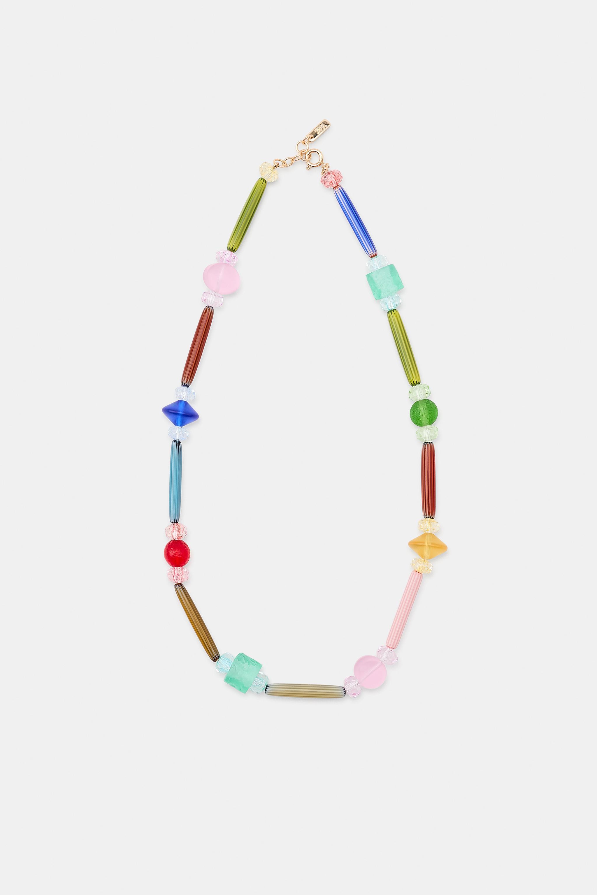 Combined Resin Pieces Necklace - Multicolored - M