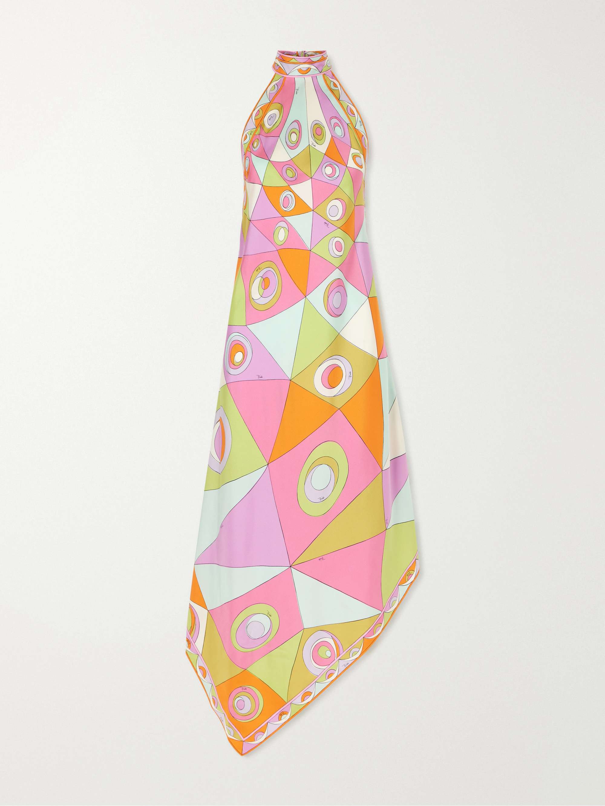 Asymmetric Printed Silk-Twill Halterneck Dress