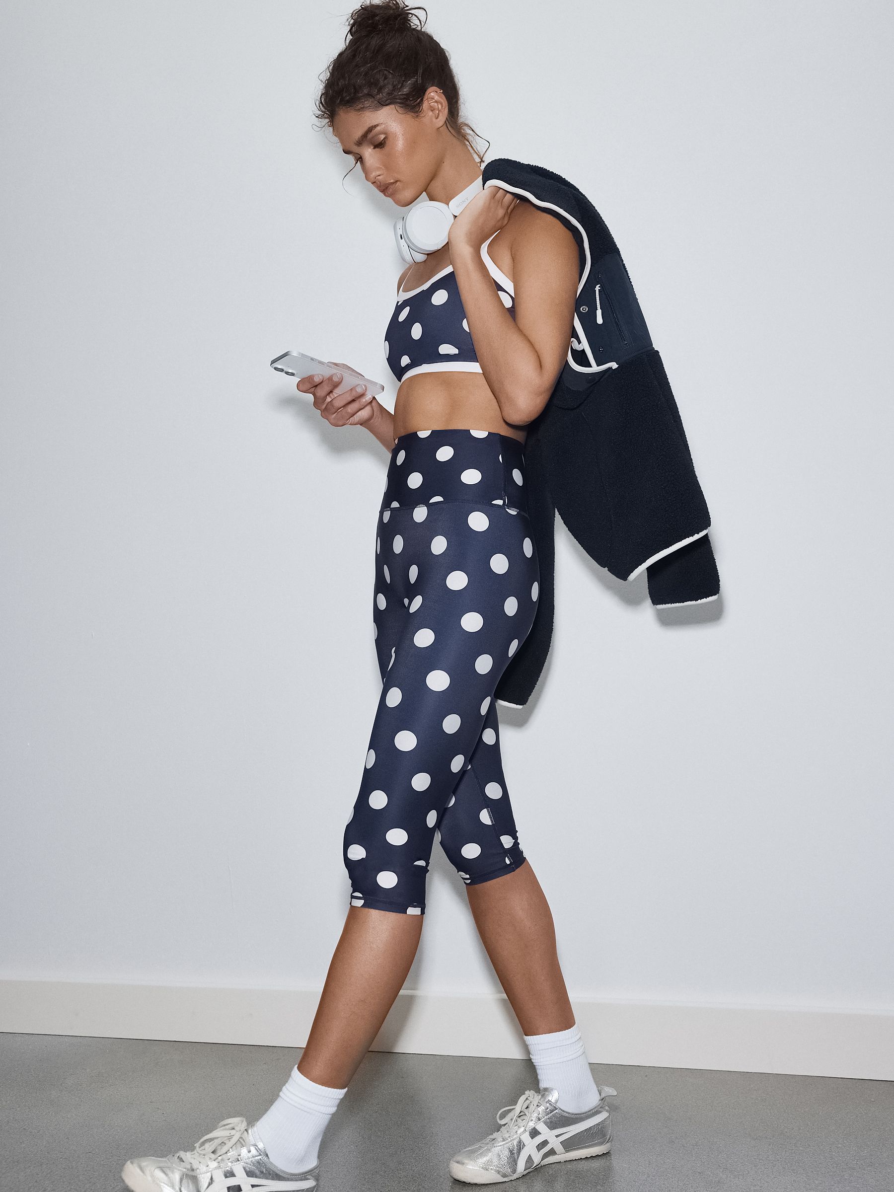 Navy Polka Dot Active Balance Sports Capri Leggings - Size X-Small