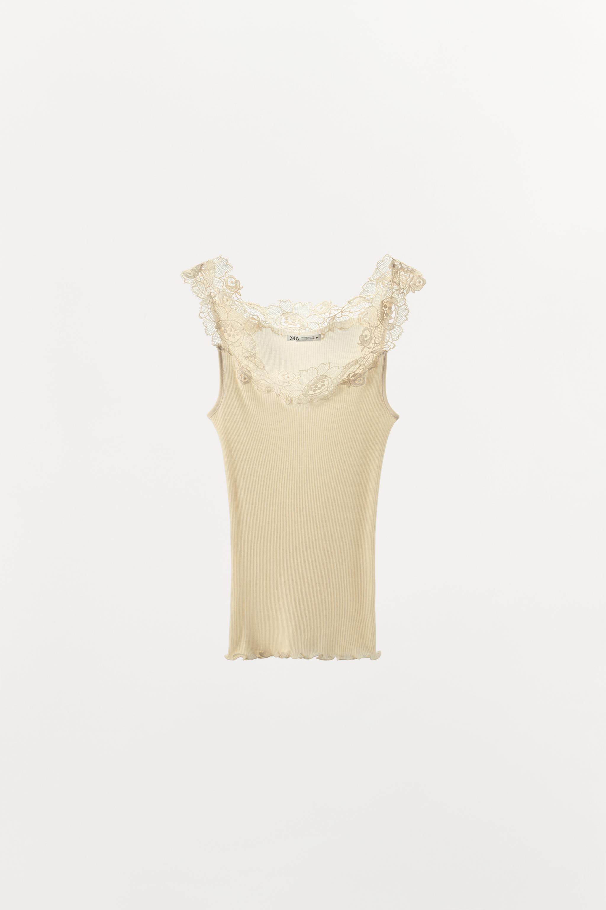 Rib Knit Lace Top - Ecru - Xs-S