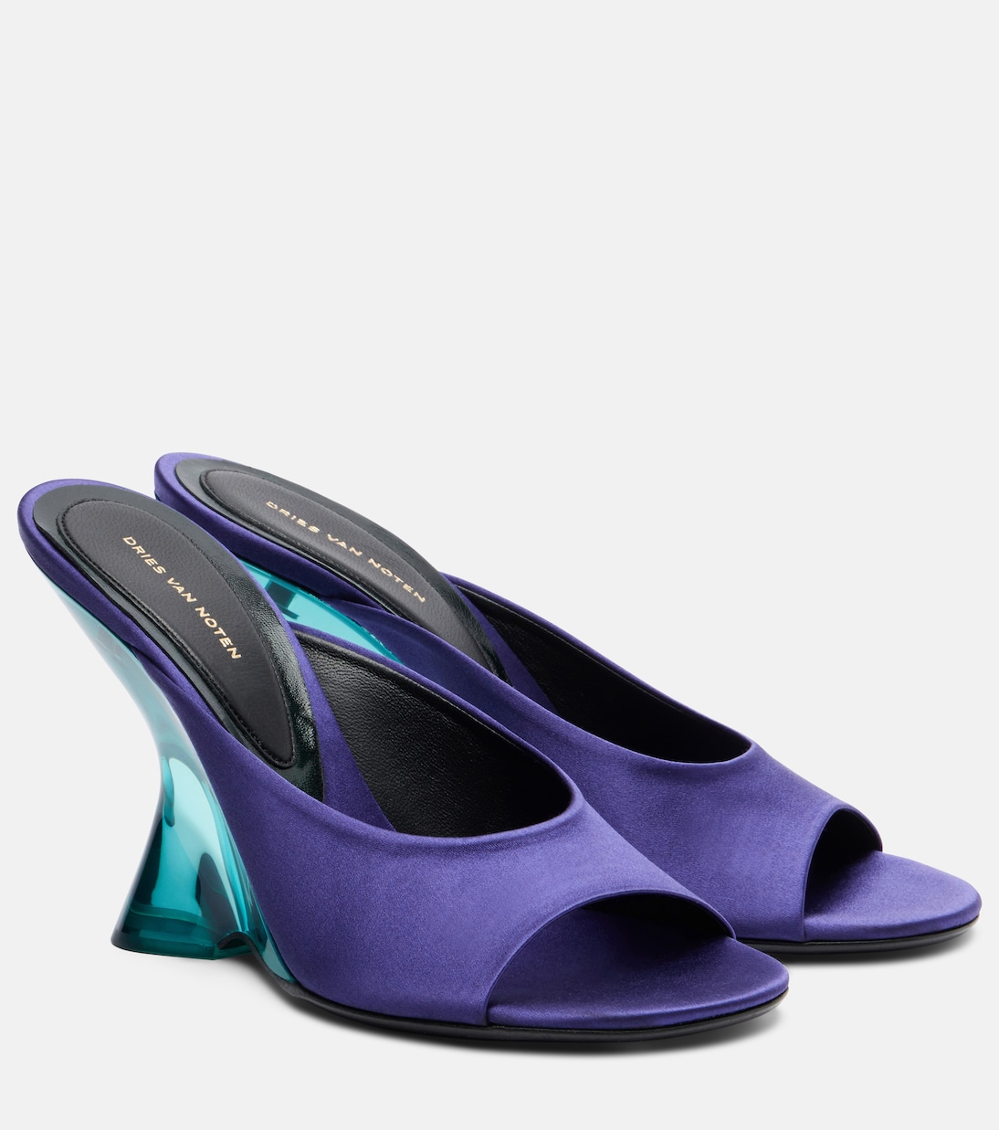 Satin Wedge Mules in Purple - Dries Van Noten