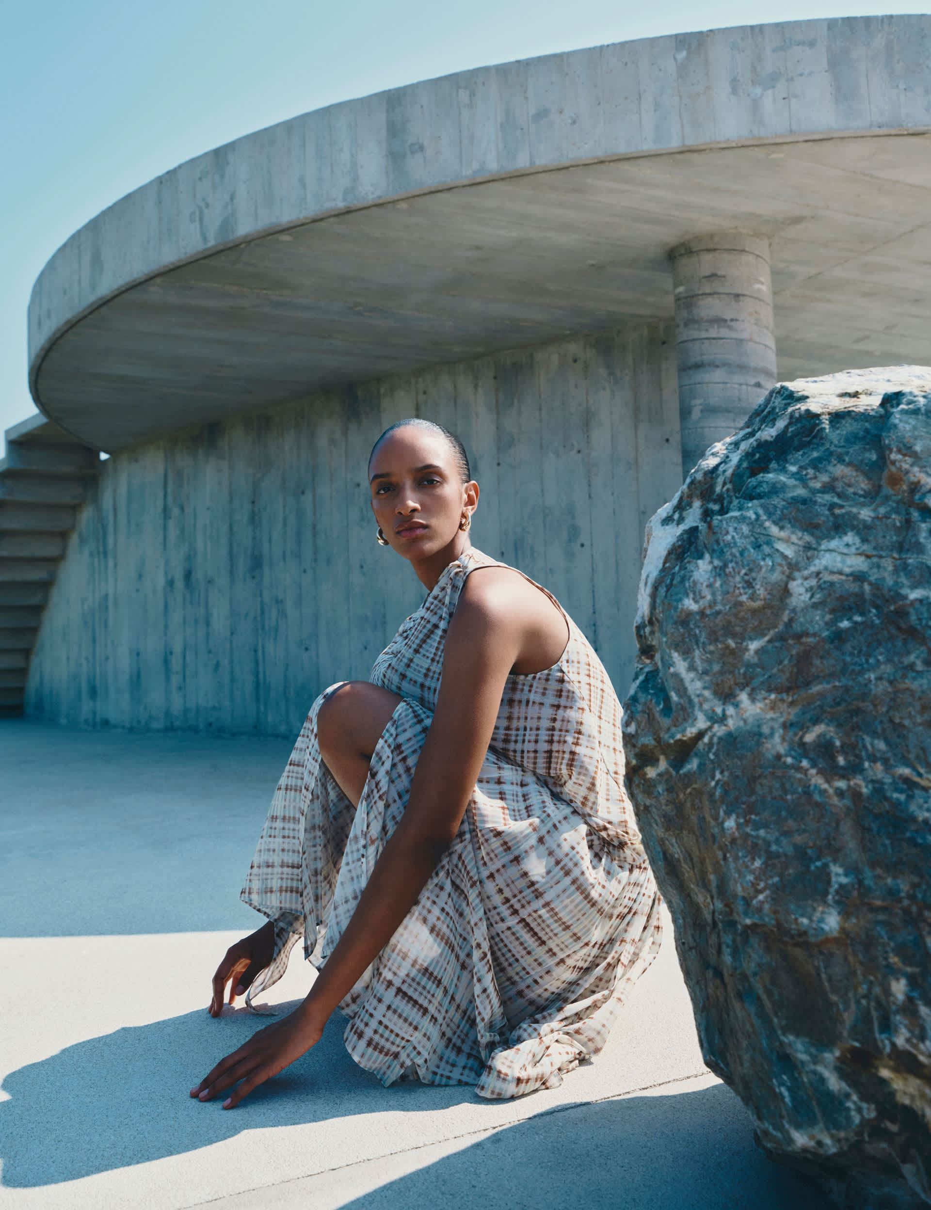 Checked Cowl Neck Midi Slip Dress